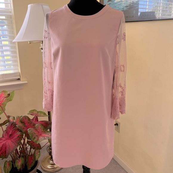 Lulu’s Blush Pink Dress with Lace Sleeves - Picture 1 of 10
